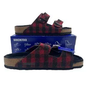 Birkenstock Arizona Rivet Plaid Red Slide Sandals Size EU 44 / US 11 Birkenstock Arizona Rivet Shearling Wool Plaid Red Sandals  main image 4
